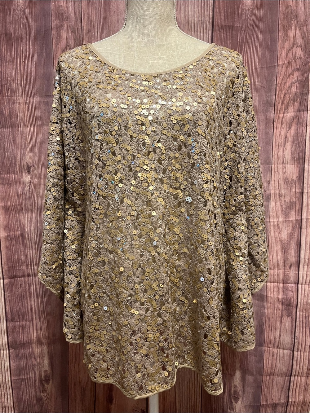 Chico's L/XL Taupe Sequin Poncho